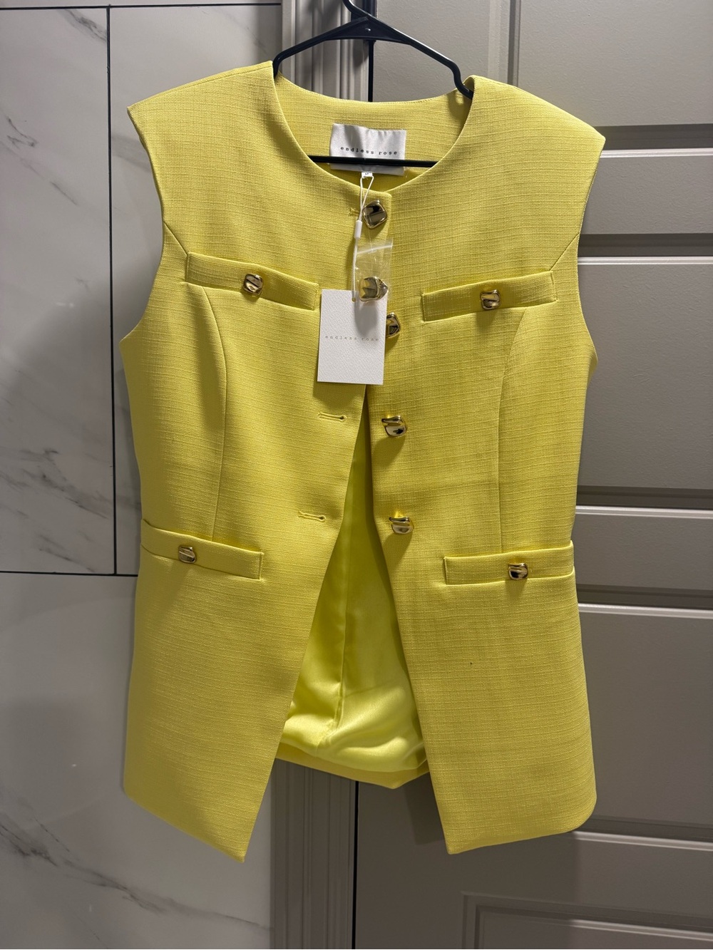 Bright Yellow Sleeveless Button Front Vest
